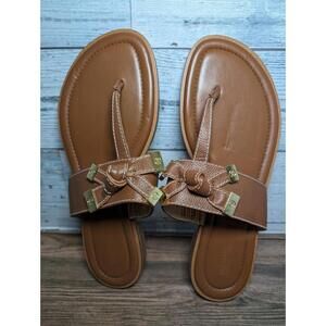 Michael Kors Ripley Bow Thong Flat Sandals Leather Brown Gold - Womens Size 10